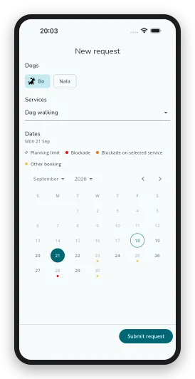 A client requests a service in the DoggyDoggy app