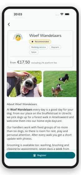 Viewing a company profile and signing up as a dog owner