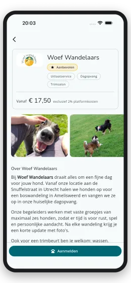 Bedrijfsprofiel bekijken en aanmelden als hondenbezitter