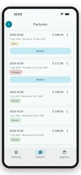 Overzicht van facturen in de app