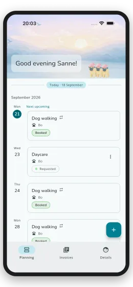 Overview of appointments in the app