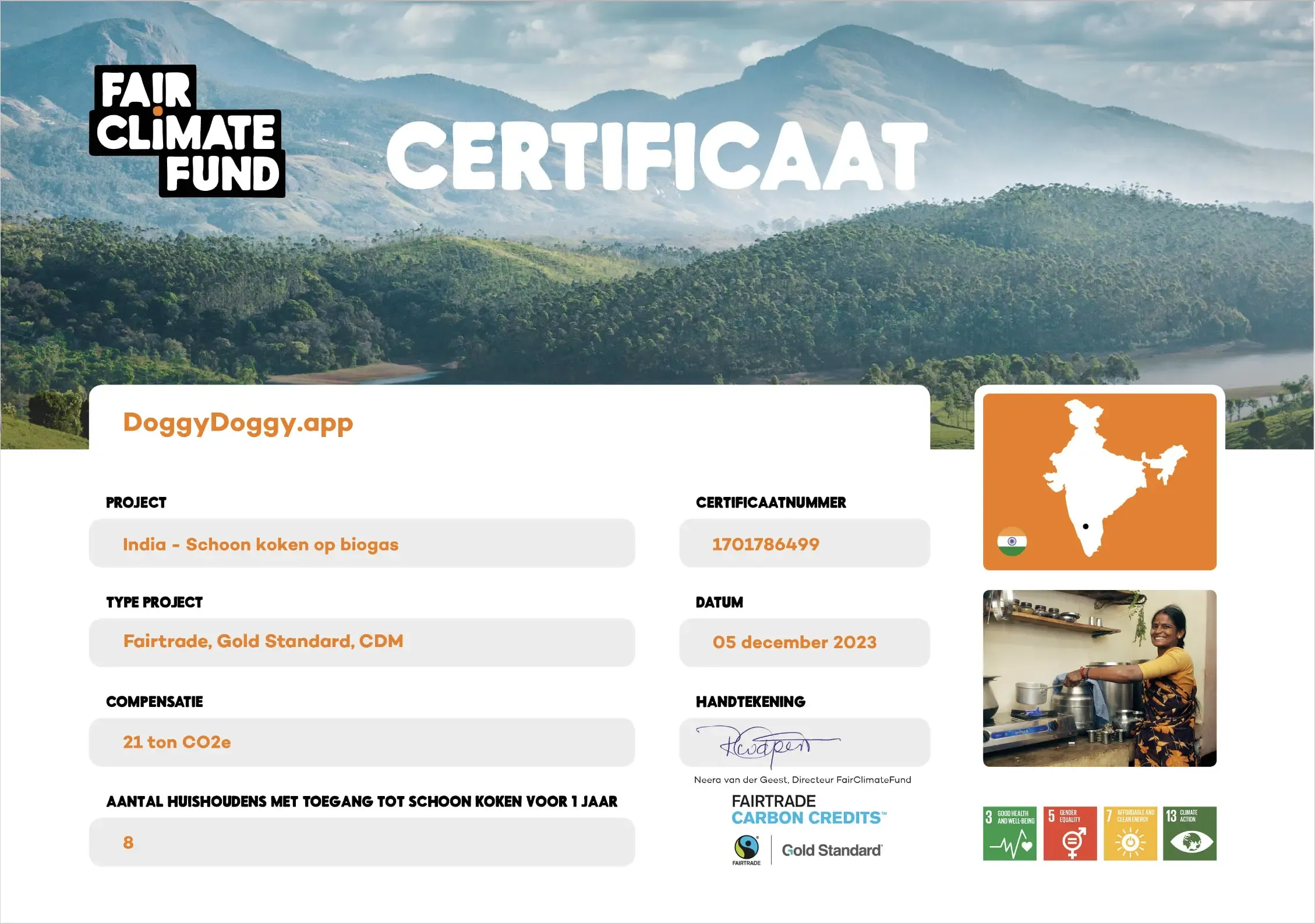 Our certificate from the Fairclimatefund